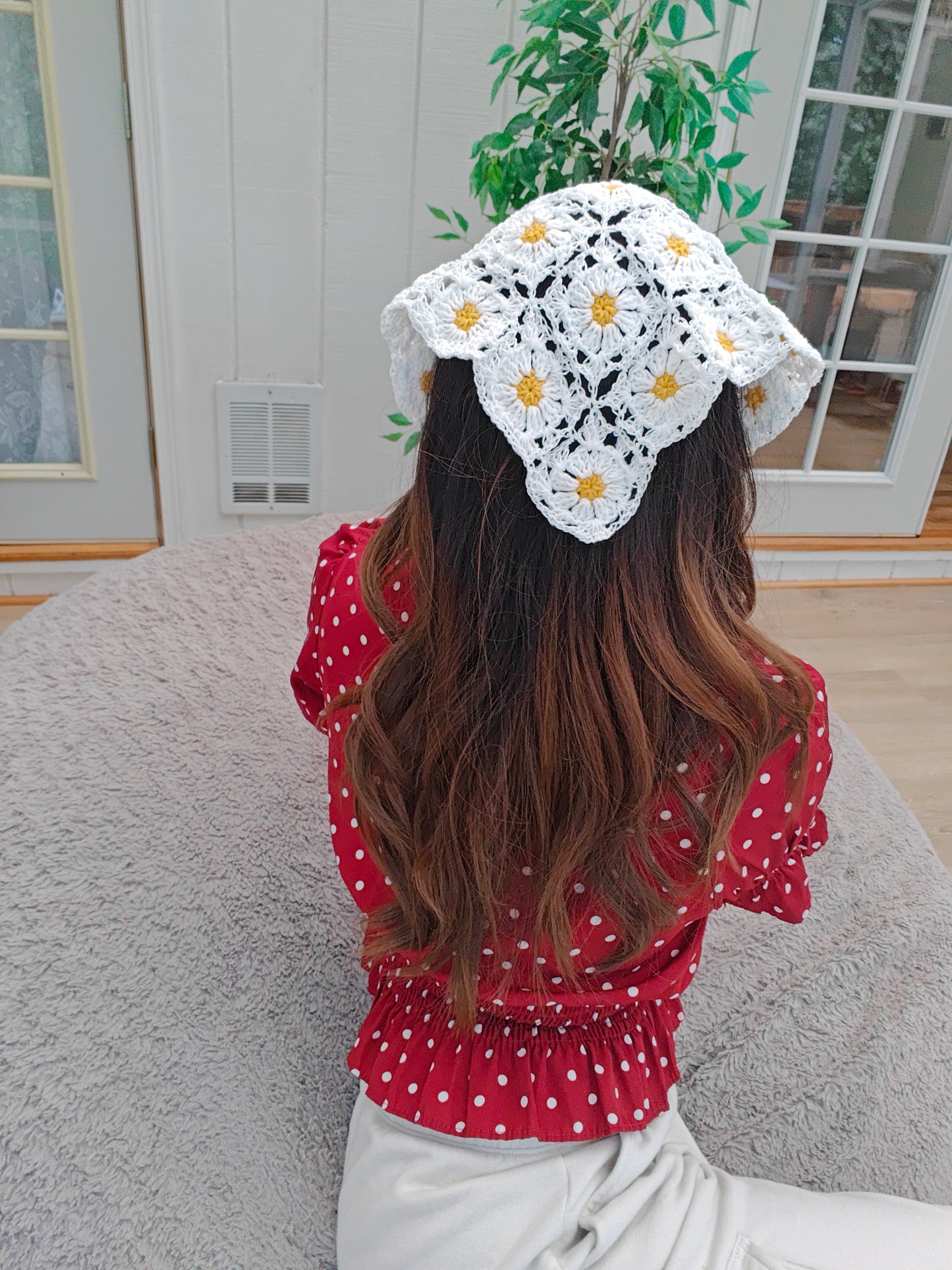 Crochet Hair Scarf (Floral)
