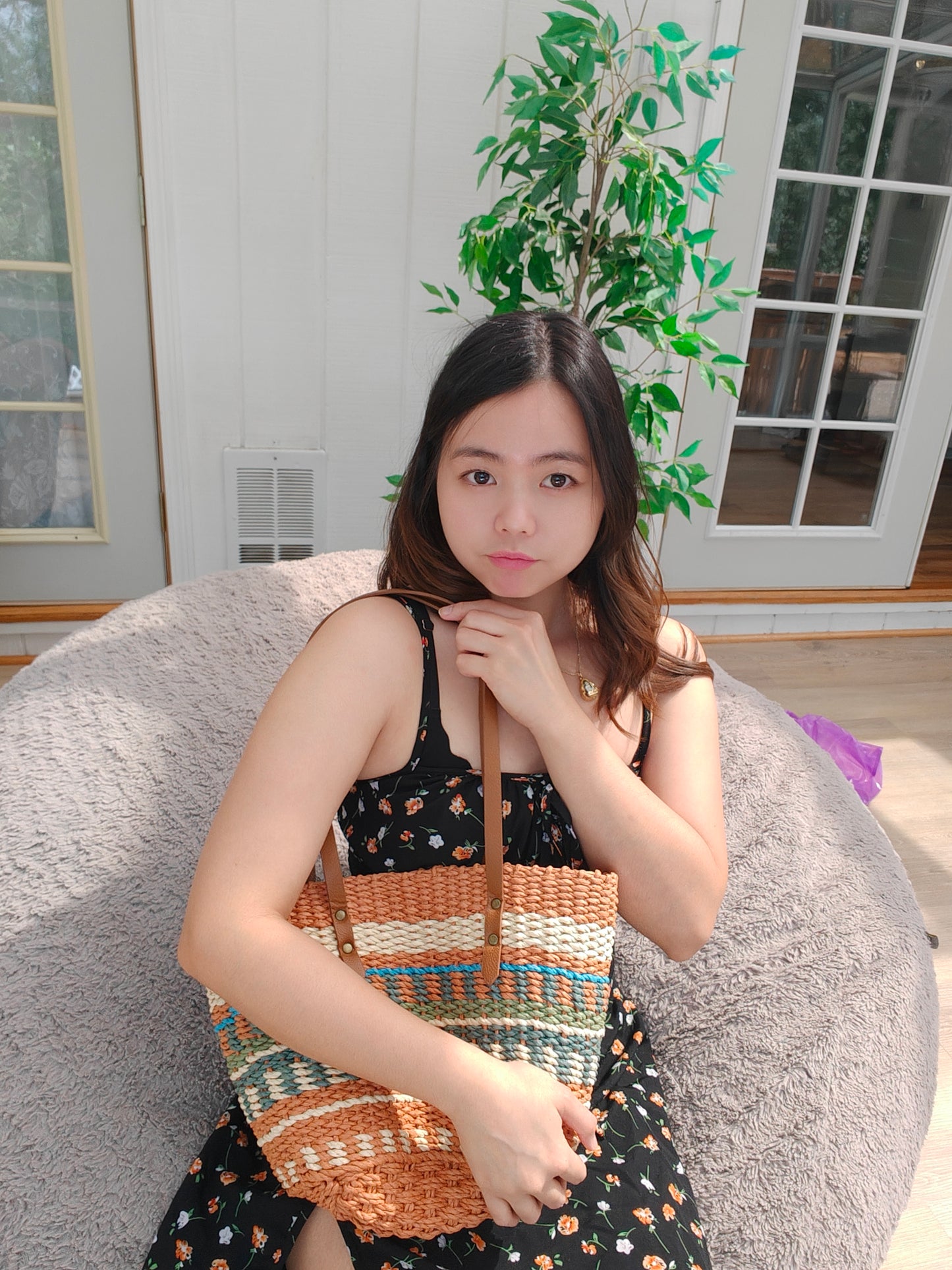 Handmade straws purse bag